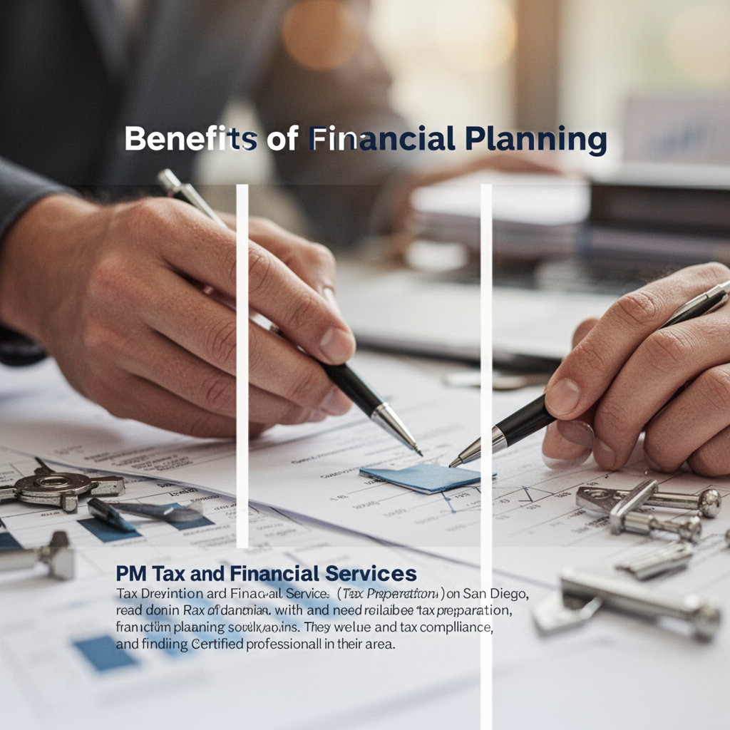 PM Tax and Financial Services advisor discussing financial security and goal planning with a client in San Diego