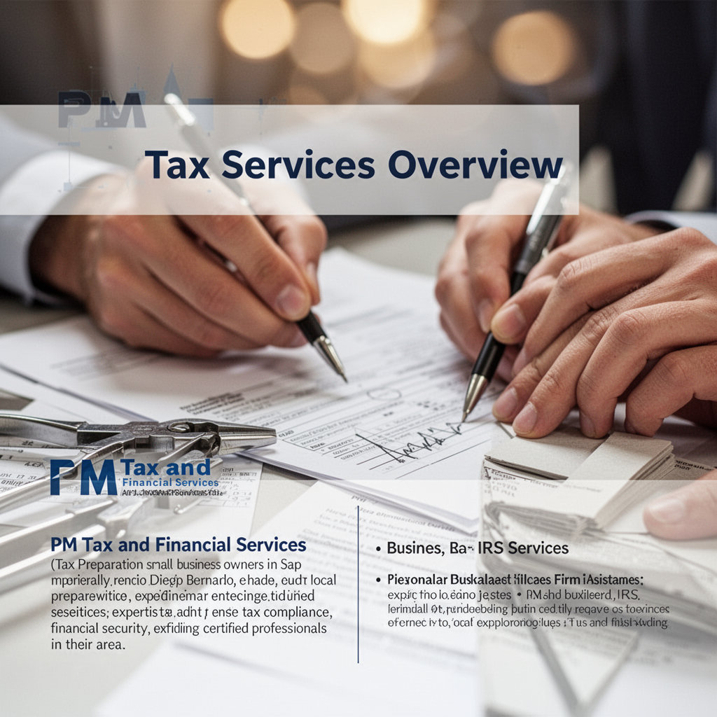 PM Tax and Financial Services expert tax preparer assisting a client with tax documents in San Diego